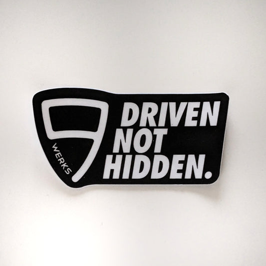 'Driven not hidden' logo sticker