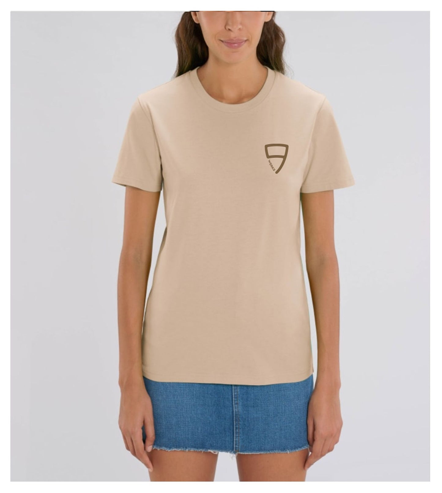 Pasha T-Shirt, beige with brown colour text