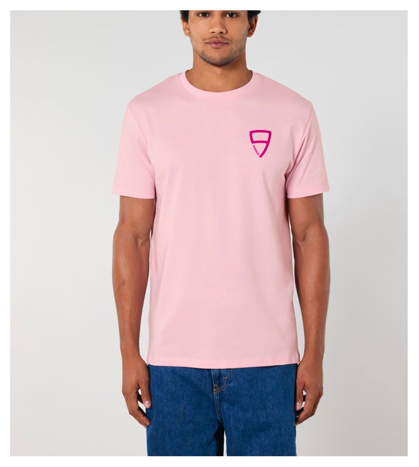 Pasha T-Shirt, pink with rubystone colour text